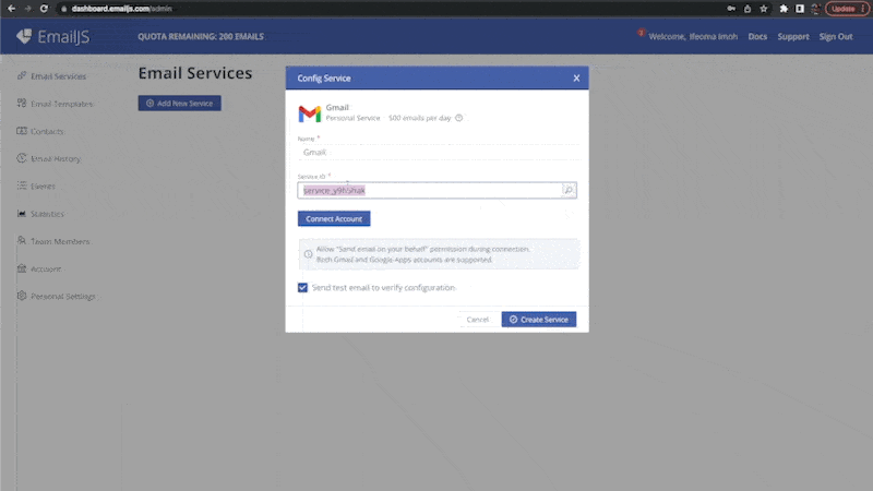 Connect Gmail service Connect Gmail service