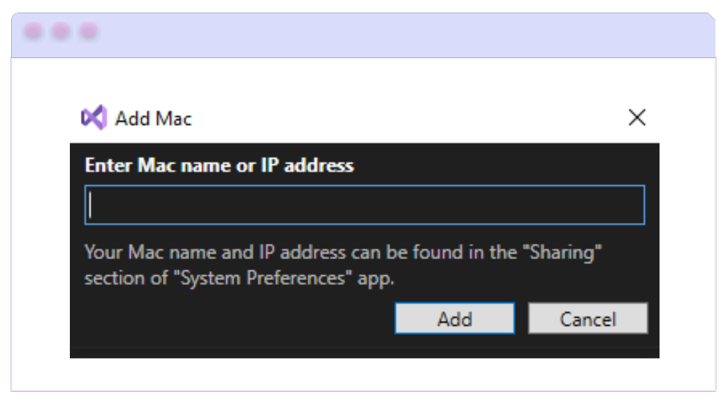 Connecting Mac Manually –Mac name or IP address Enter Mac name or IP Adress