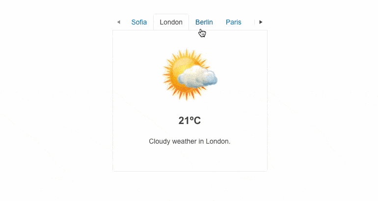 KendoReact Scrollable Tabs Weather app has scrollable tabs with city names