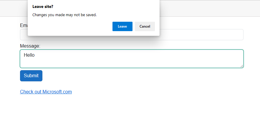 Leave site confirmation prompt A dialog window with the title