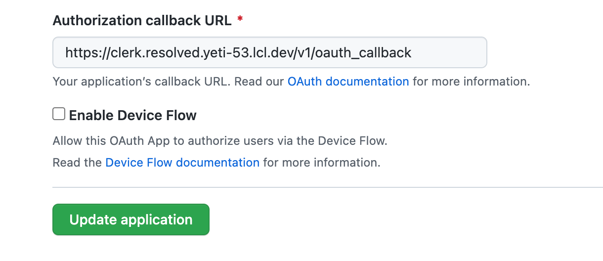 Update the Authorization callback URL