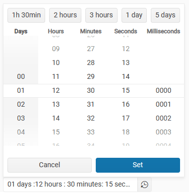 Easy buttons at the top have options for 1hr 30 min, 2 hours, 3 hours, 1 day, 5 days