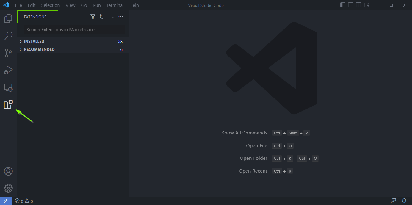 extensions menu Extensions menu
