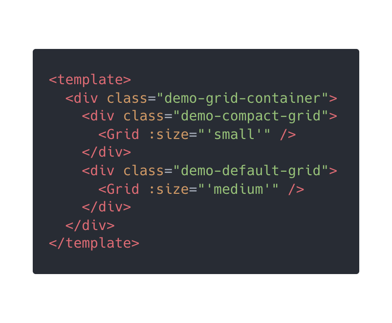 setting the grid size option to small in Vue