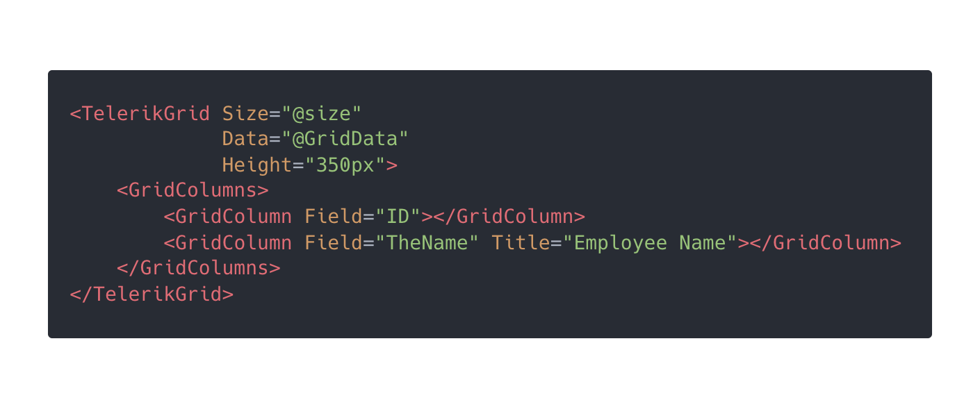 setting size in blazor data grid