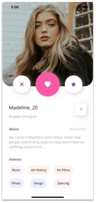 Interests are added, and the app looks complete