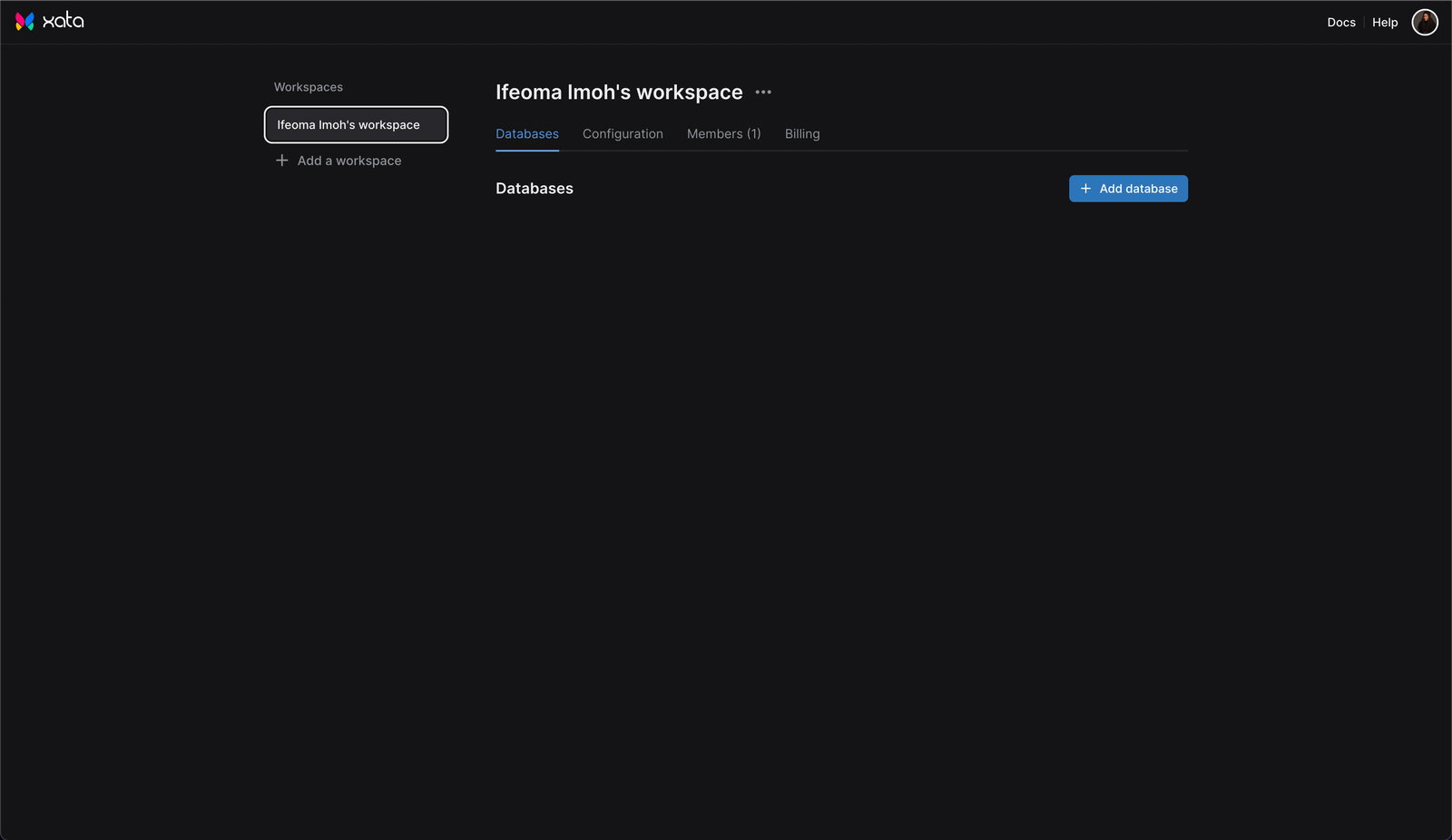 Screenshot showing a workspace on Xata