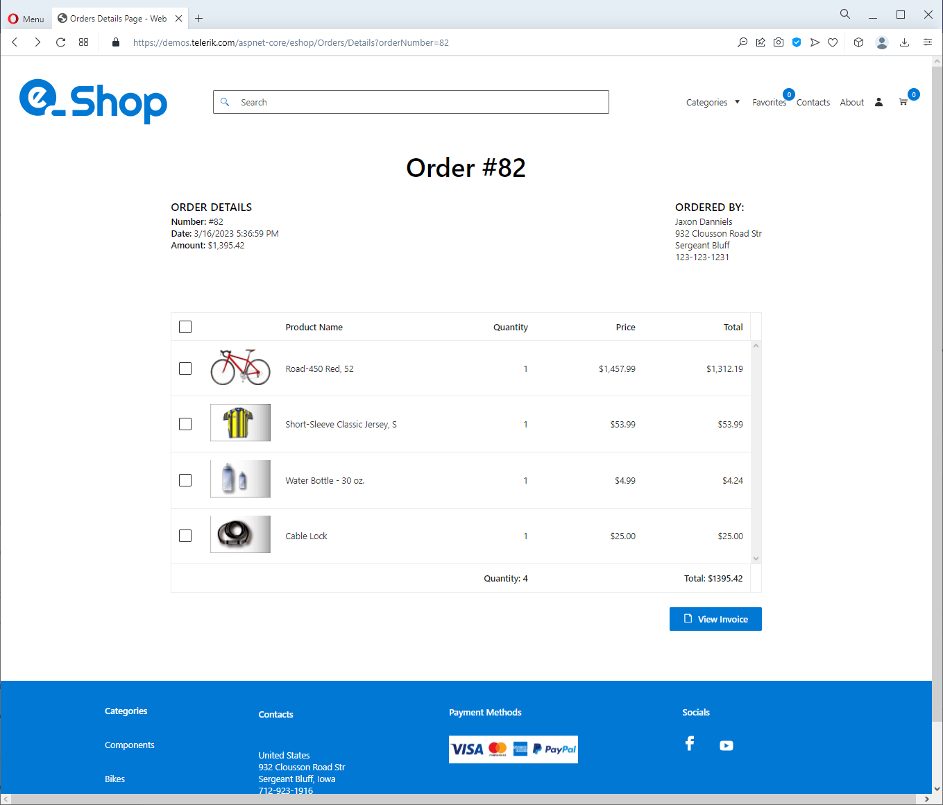 View Invoice in DataGrid View of an invoice in DataGrid for an e-shop for bikes and biking accessories.