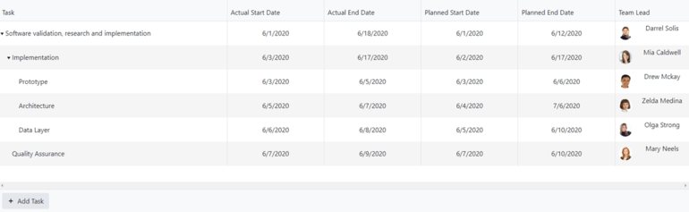 Gantt chart with a team view