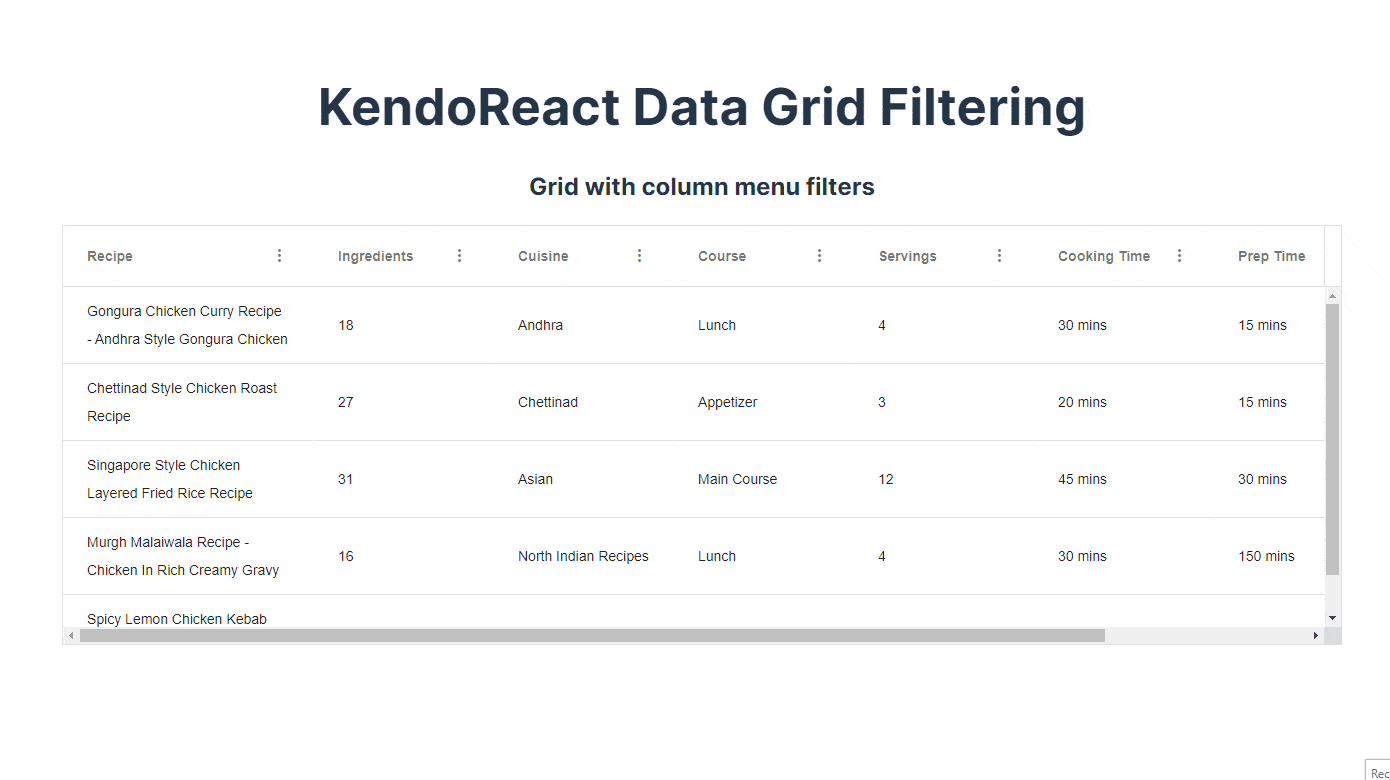 Column Menu Filter