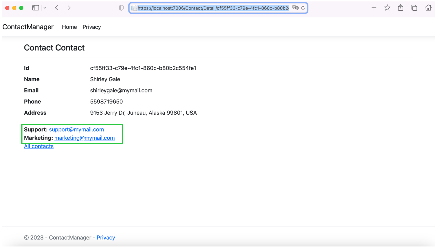 contact-detail-page-custom Contact Detail Page Custom - with Tag Helpers in ASP.NET Core