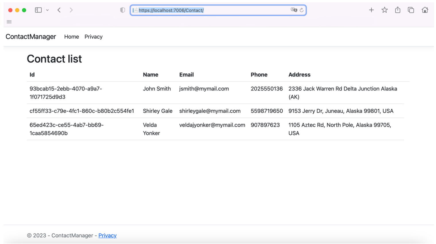contact-list-page Contact List Page with ASP.NET Core Tag Helpers