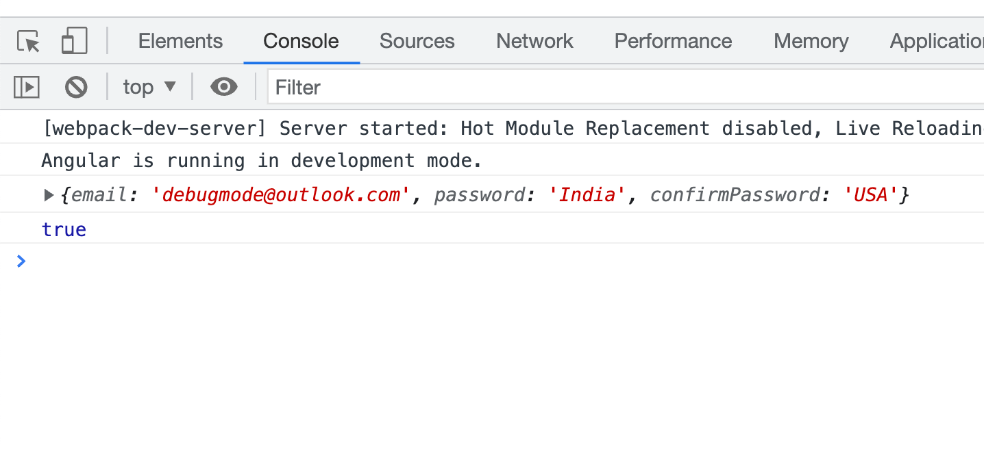 Console log show two different passwords have been used but it is still validating