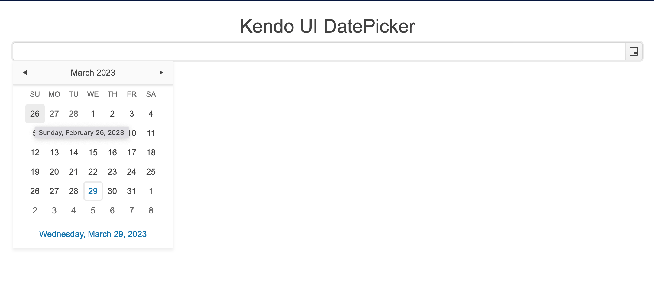 kendo-datepicker Kendo Datepicker