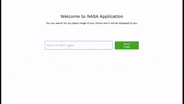 User types ‘moon’ in search bar. There is a slight delay, and then images of the moon populate. Then repeats with ‘planet’ and images load very quickly this time.