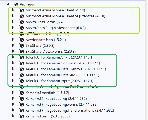 Xamarin packages installed
