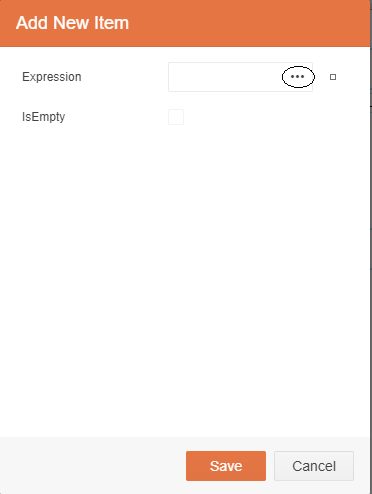 A simpler Add New Item dialog with a textbox labelled Expression at the top. To the right of the textbox are three dots which have been circled.