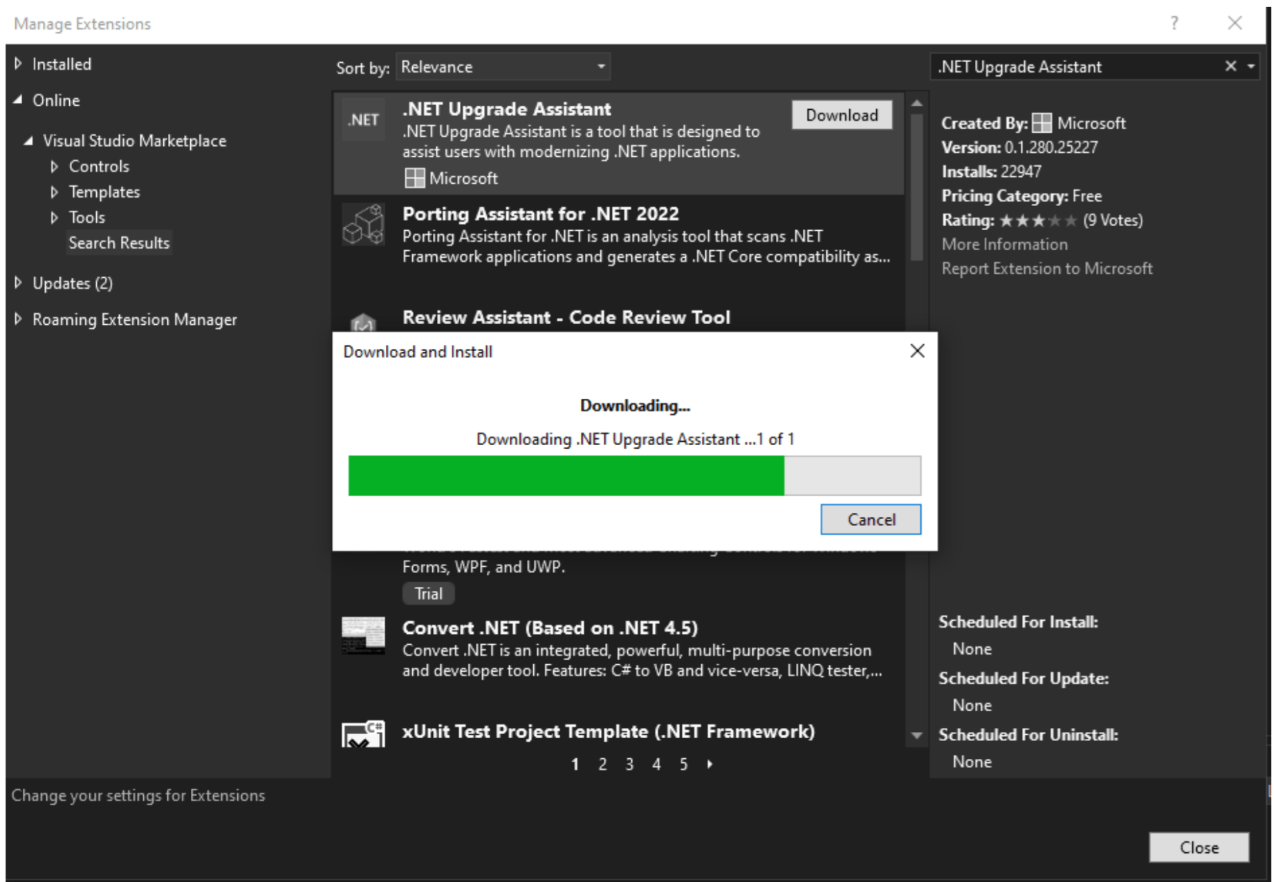 Downloading the extension Downloading progress