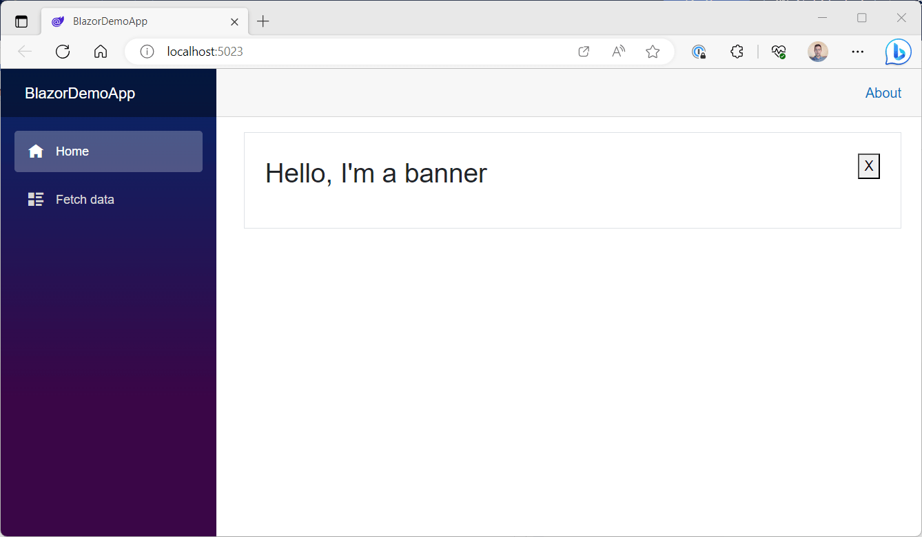 Banner A simple box, with a gray border, with the text Hello I'm a banner, and a button to close the banner