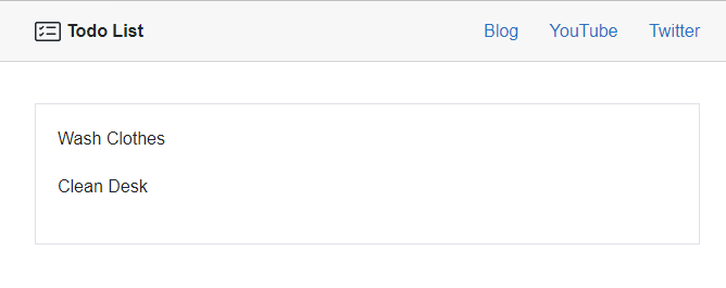 Todo App using Blazor WebAssembly with two todo items A list of two todo items on an empty page.