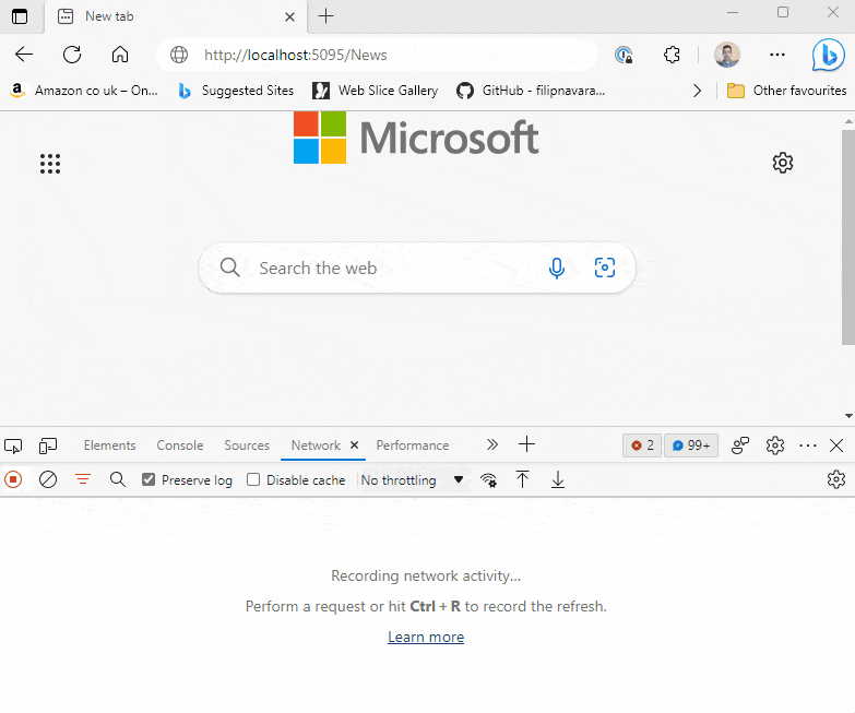 animation showing an initial loading screen, followed by a simple news feed