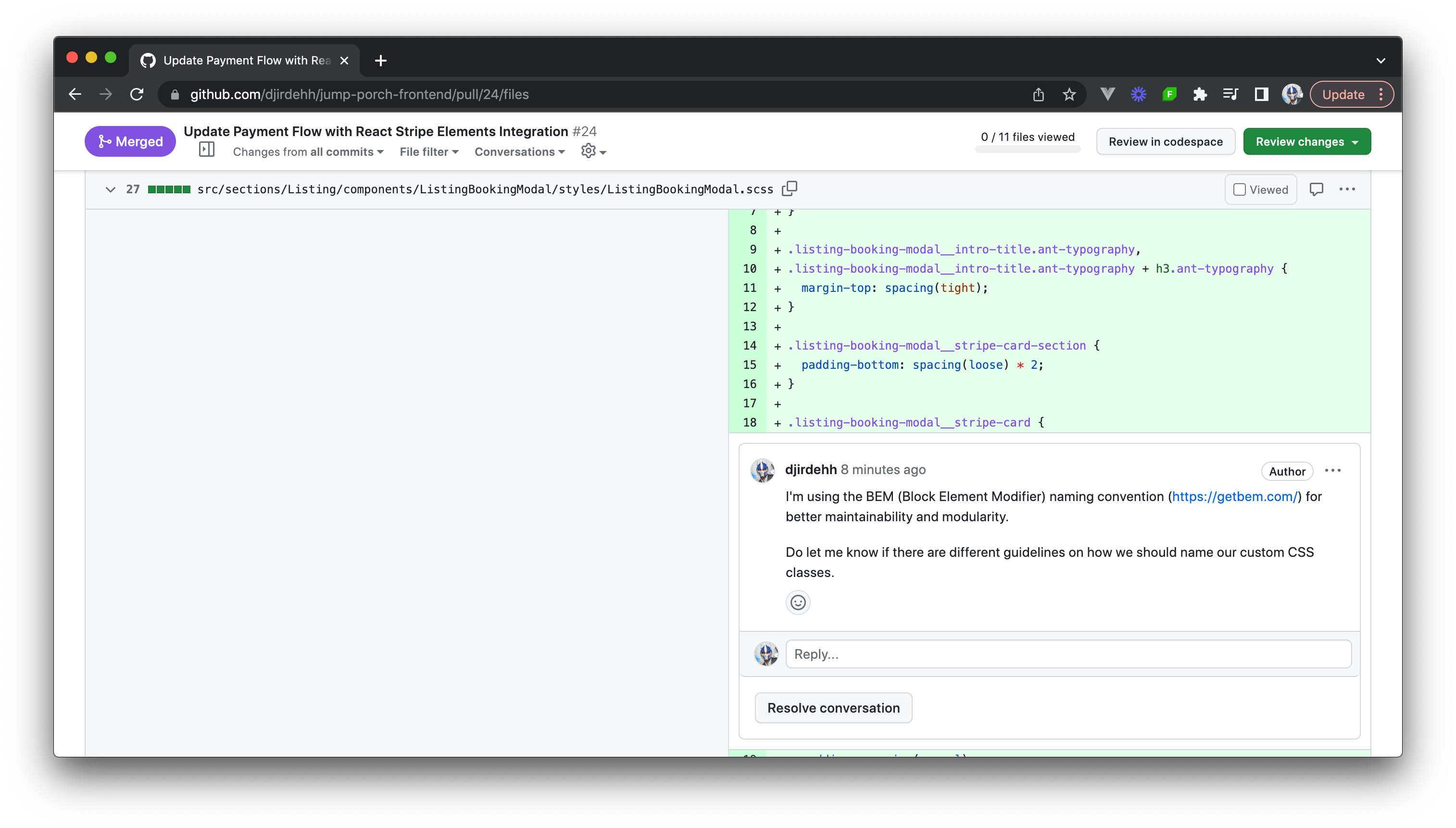 Pull request inline comment say: I'm using the block element modifier BEM naming convention for better maintainability and modularity. Do let me know if there are different guidelines on how we should name our custom CSS classes