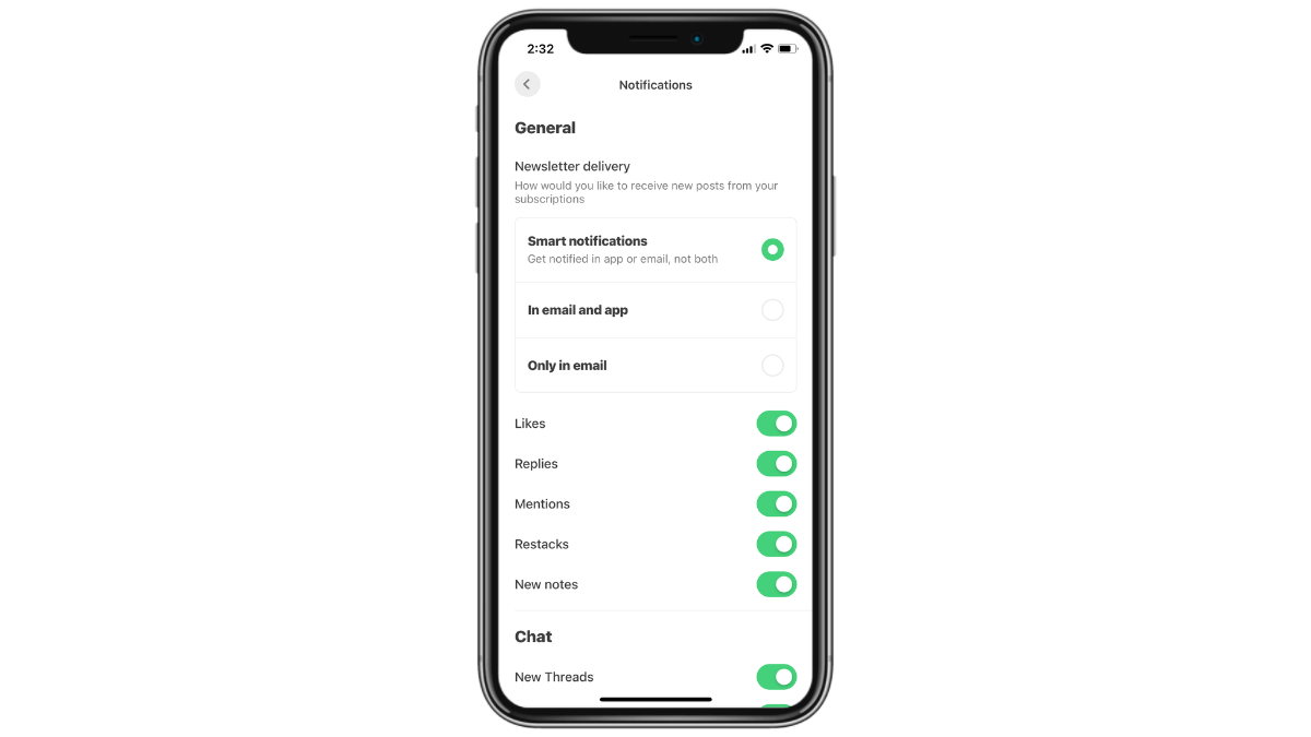 Substack newsletter delivery settings Under Notification settings in the Substack mobile app, users are able to decide where their newsletters are delivered to: smart notifications, in email and app, or only in email.