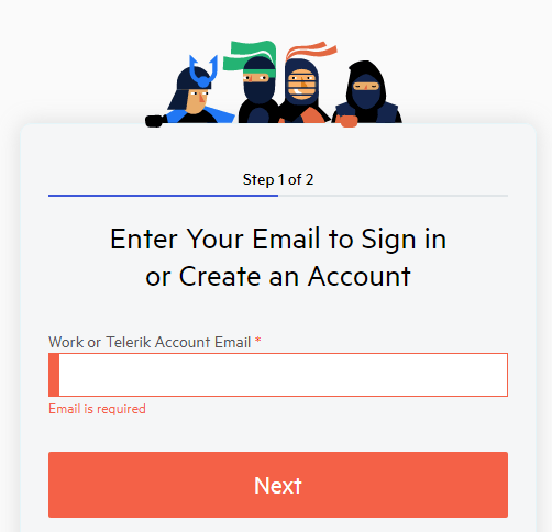 Enter your email to sign in or create an account on Telerik