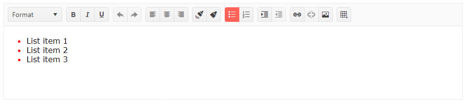 Three bullet points in a wysiwyg editor
