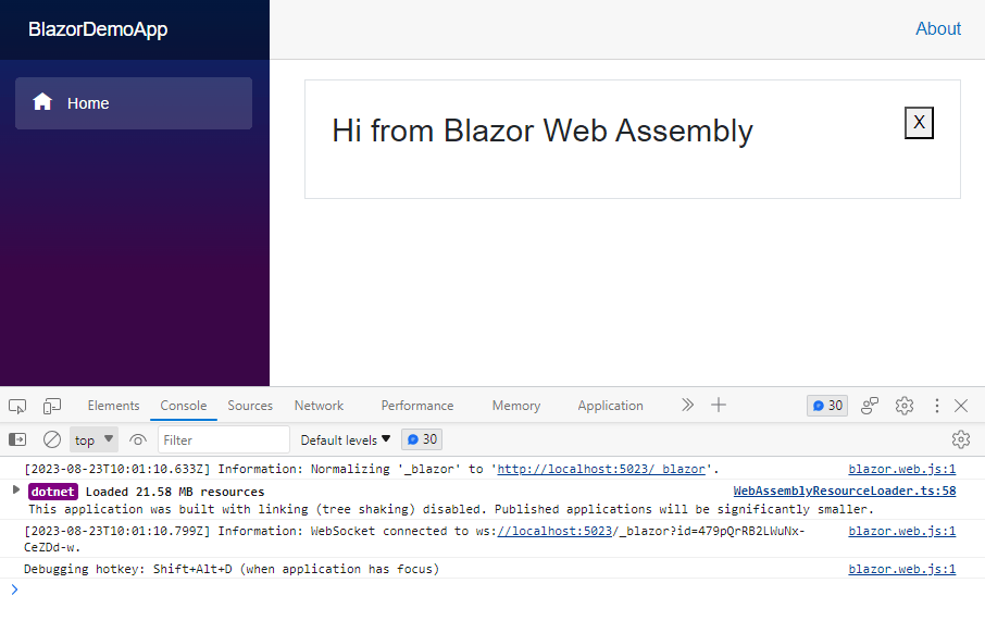 Auto Render Pass 2 The same page as before, but this time the dev tools show that no socket connection was opened and Blazor WASM loaded immediately instead