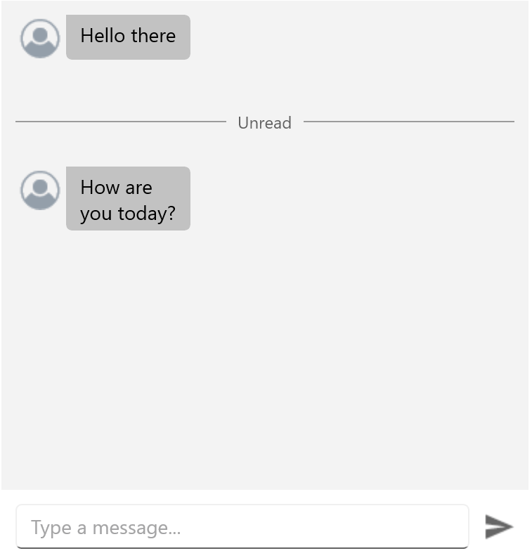 Two messages, 'Hello there' and 'How are you today?' are separated but a gray line that reads 'Unread'