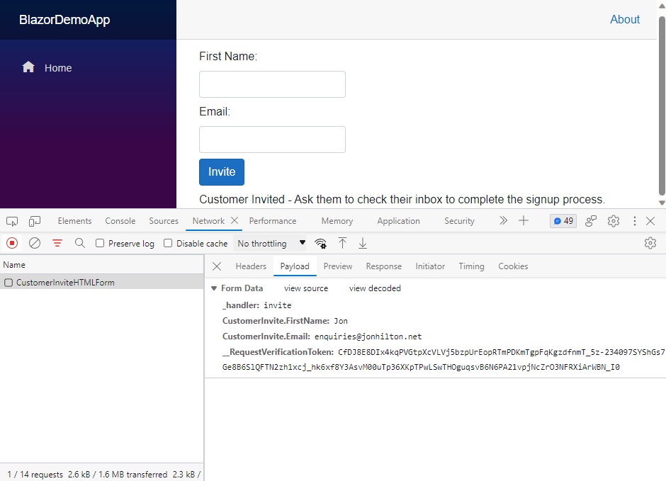 Customer Invite Simple form on a web page with fields for first name and email, with an
