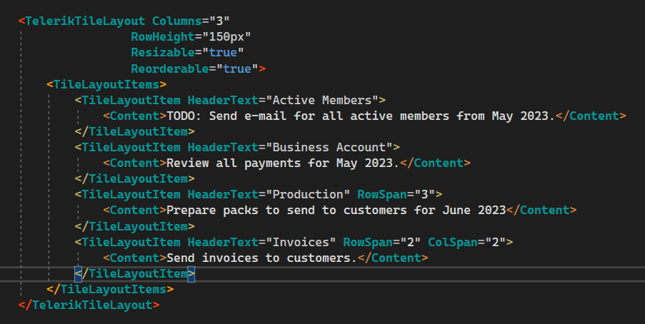Customizing the TileLayout component Customizing the TileLayout component