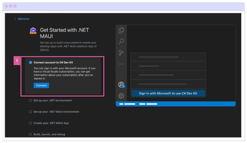 .NET MAUI Extension installation Connect account to C# Dev Kit