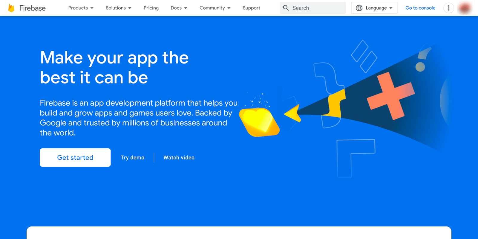 Google’s Firebase The homepage of Google Firebase
