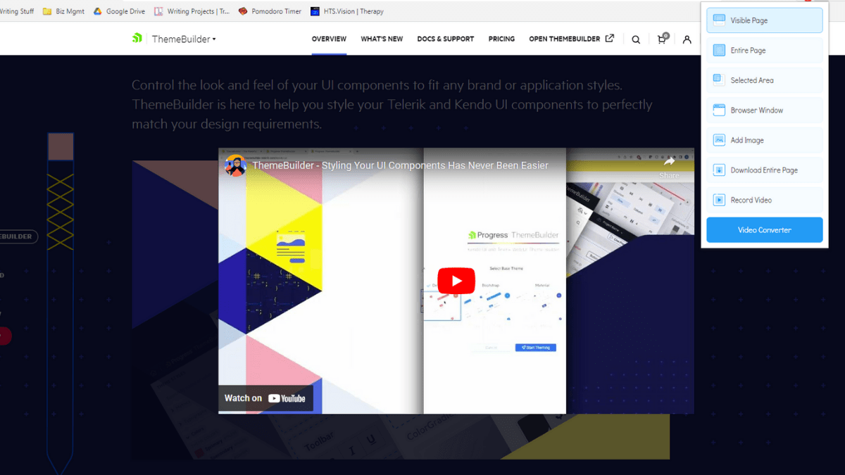 When the Scrnli browser extension is opened, a set of options appear for screenshotting or screen recording: Visible Page, Entire Page, Selected Area, Browser Window, Add Image, Download Entire Page, and Record Video.
