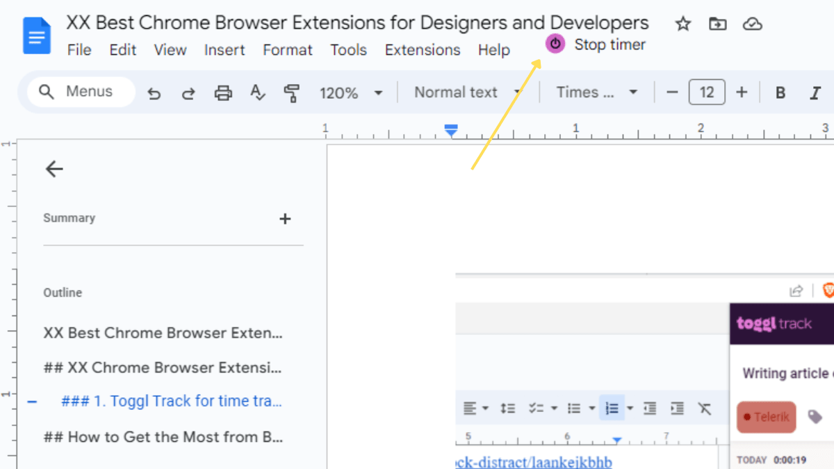 The Toggl Track browser extension also gives users the ability to add a time tracker to over 100 of the most popular apps, including Google Docs. That way, users can start and stop task timers right where they’re working.
