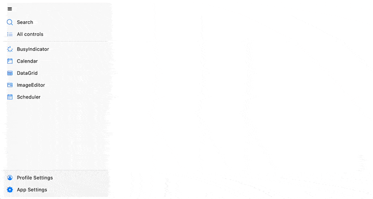 A hamburger menu is expanded to a bar of icons and then as a navigation drawer on the left side of a desktop view as the window is stretched wider