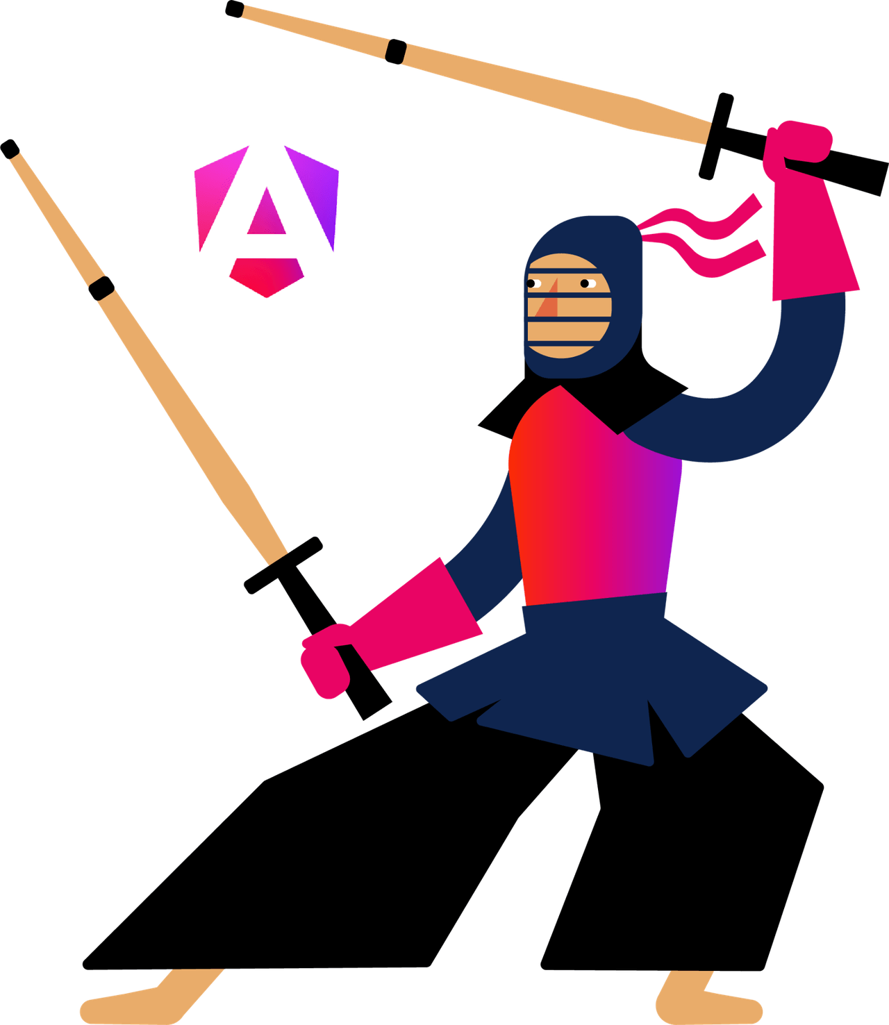 Kendo UI for Angular kendoka mascot sporting the new Angular color gradient