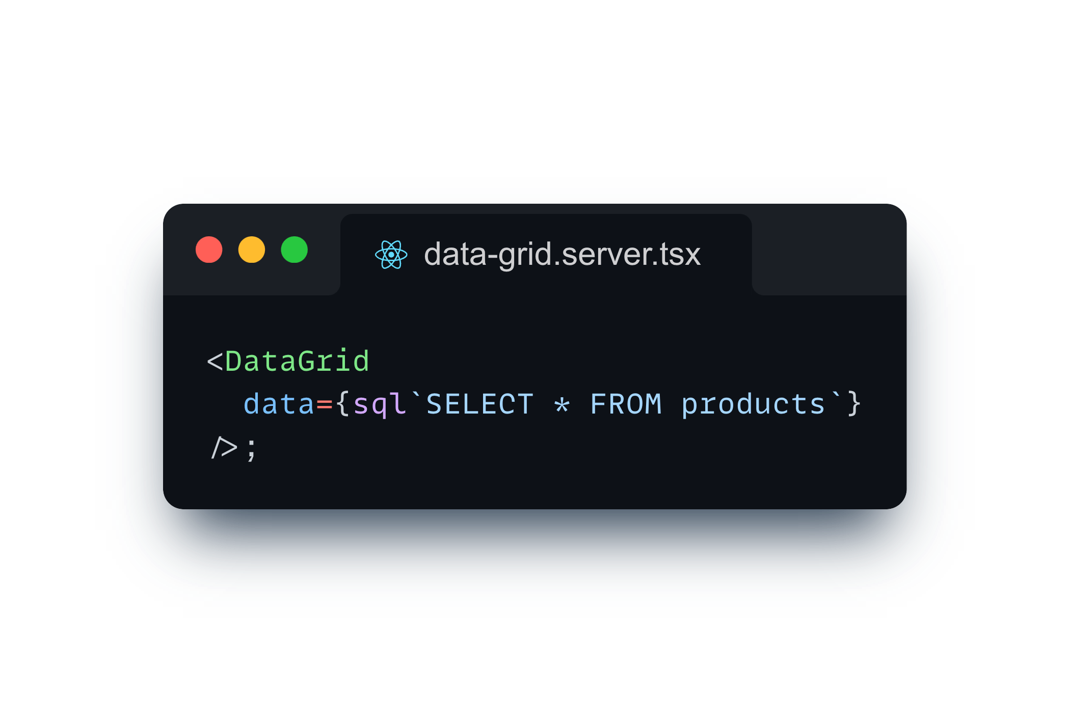 data-grid.server.tsx shows code: DataGrid data={sql}
