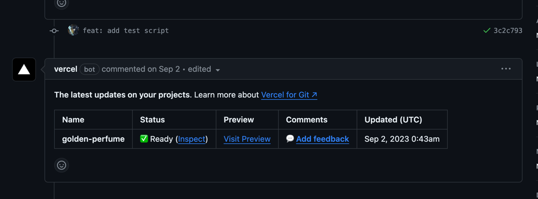 Vercel: The latest updates on your projects - pull requests