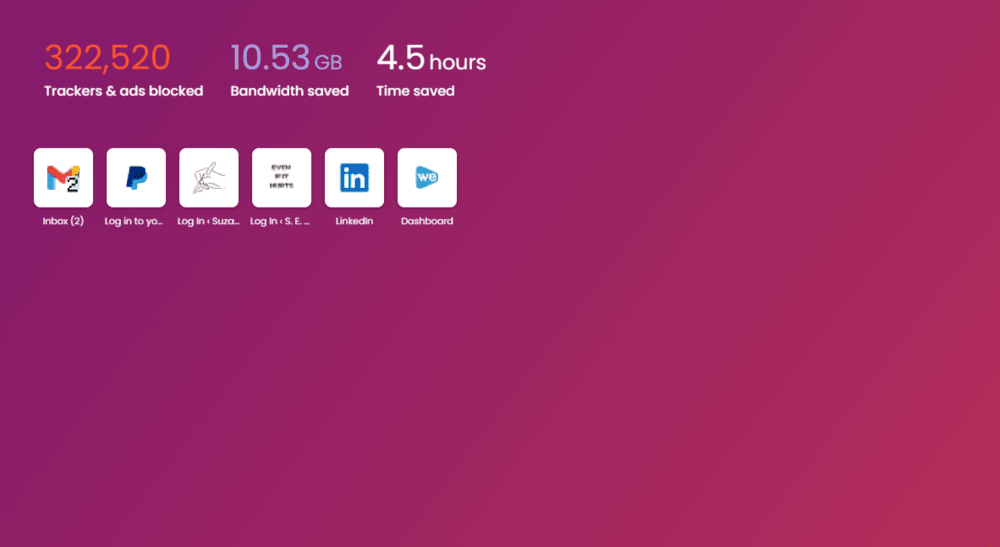 Brave favorite websites On the Brave user home screen, links to the users’ most visited websites appear along with their favicons. There are favicons for Gmail, PayPal, two personal websites, LinkedIn, and WeVideo.