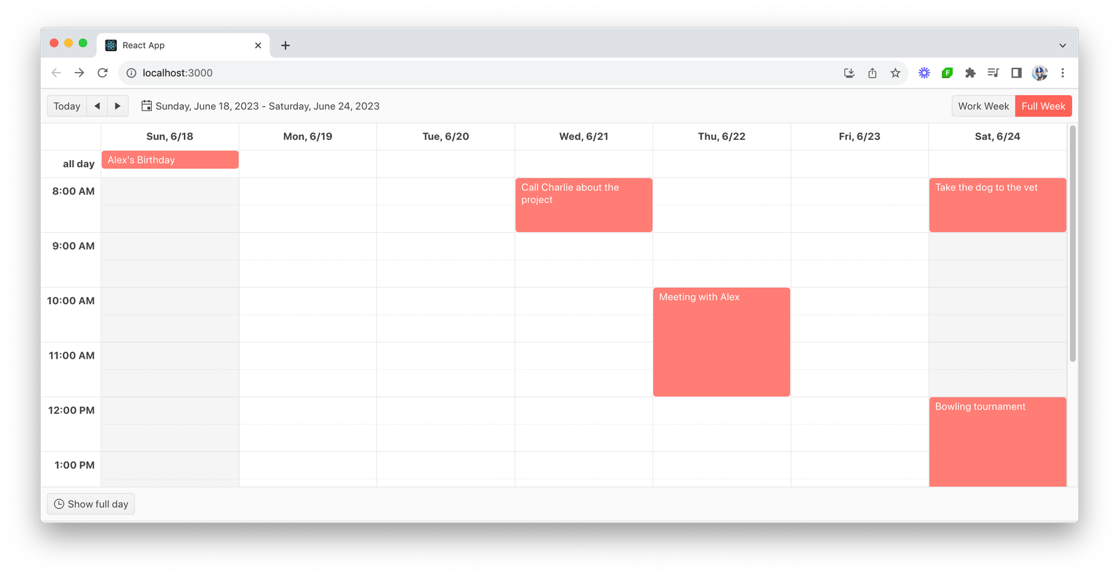 This weekly schedule has Sunday and Saturday in gray so the workweek is the focus
