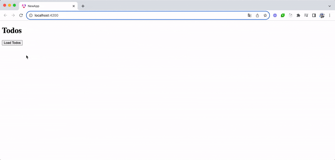 Todos app with Load Todos button that shows a list of items after clicked