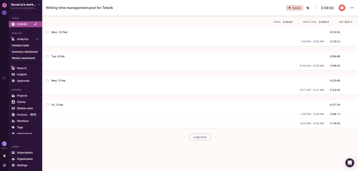 Toggl Track timer Toggl Track enables you to time your tasks. Just click the red Start/Stop button to use the timer.