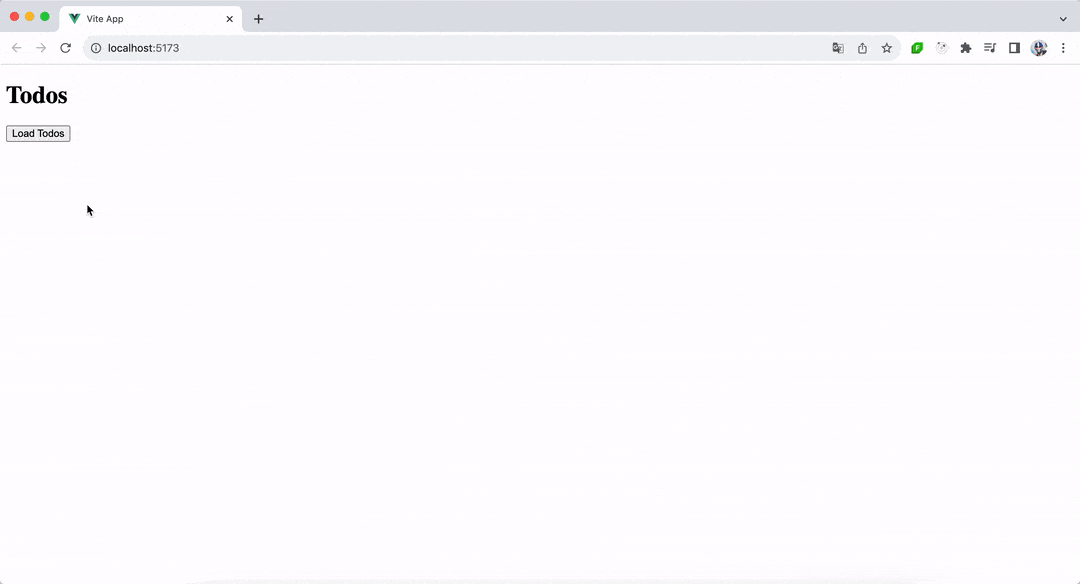 A bulleted list of todo items loads on button click