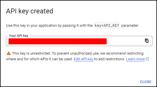 API key created