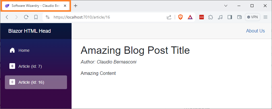A browser tab with a context-sensitive title.