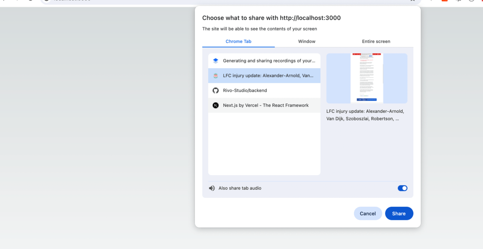 Popup for screen recording