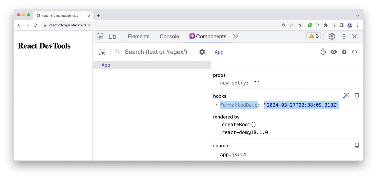 React DevTools App - Hooks - FormattedDate: 2024-03-27...